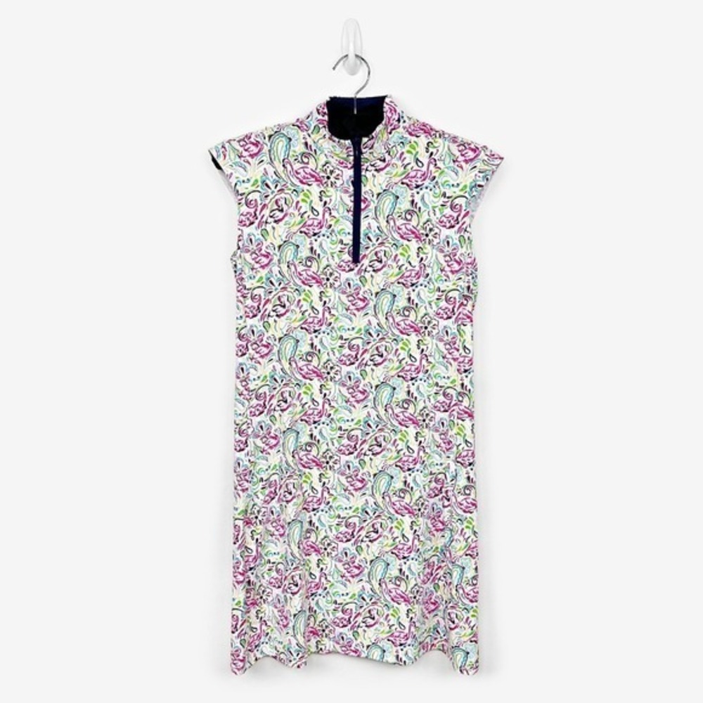 SanSoleil SolStyle Cool Zip Mock Dress Size S Floral Sun Protection Sport Tennis